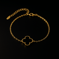 Pulseira Trevo Vintage Alhambra Preto Banhada em Ouro 18k